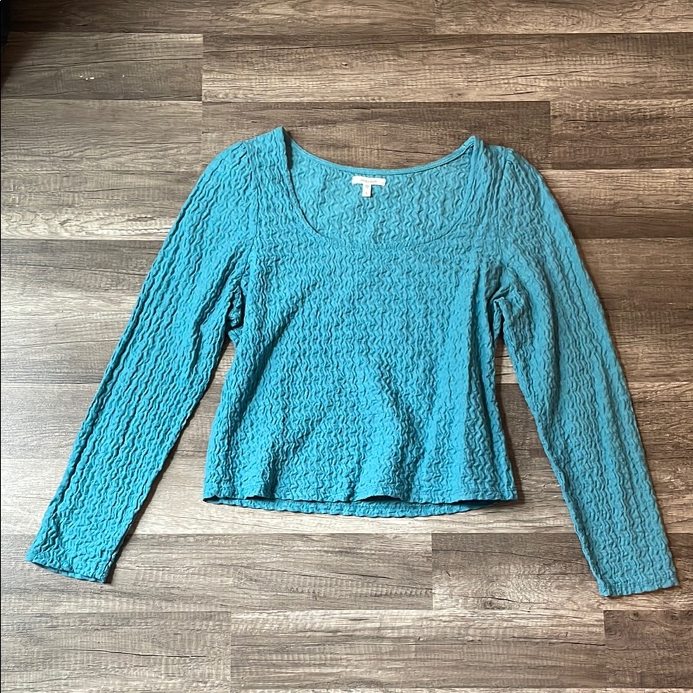 Maurices Blue Ribbed Crop Long Sleeve Top
